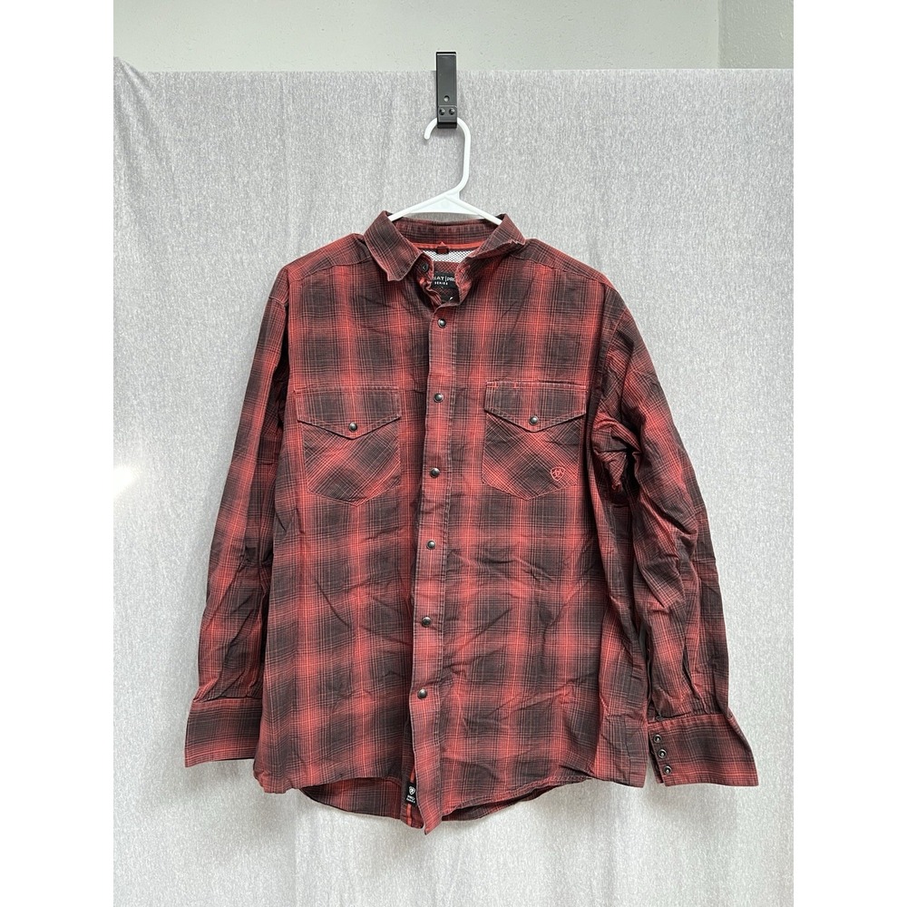 Ariat Mens Sz M Shirt Pro Series Stenson Snap Red Plaid Long Sleeve Western